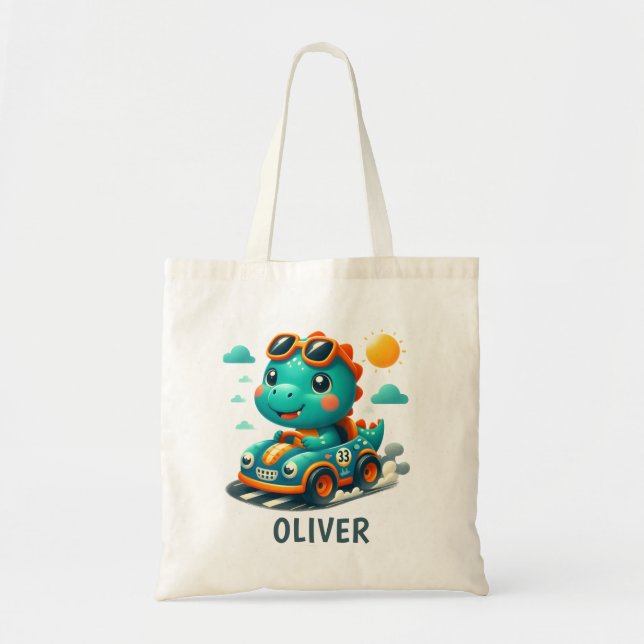 Bolsa Tote Dinossauro e Carro-Corrida (Frente)