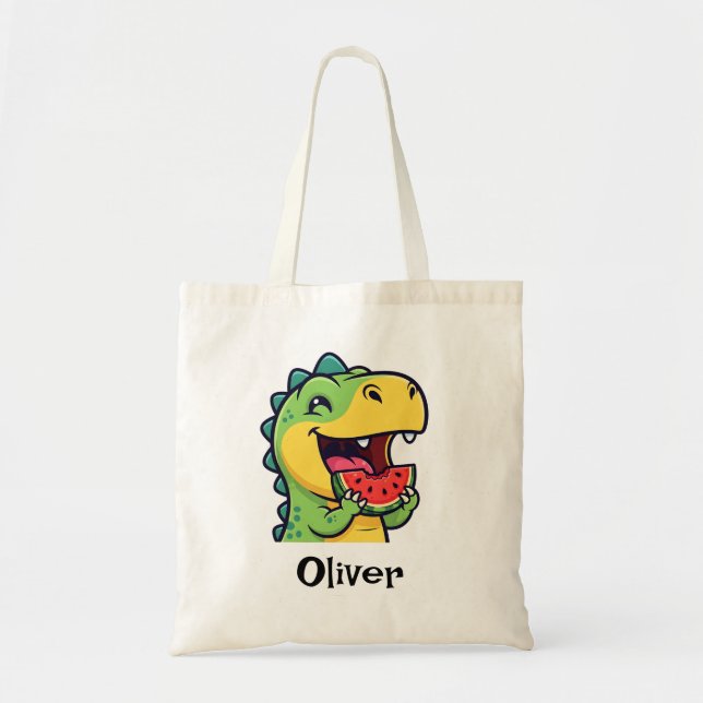 Bolsa Tote Dinossauro Feliz Comendo Melancia (Frente)