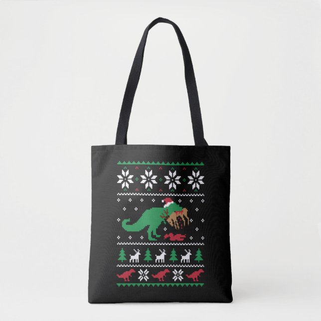 Bolsa Tote Dinossauro Feliz Natal Engraçado (Frente)