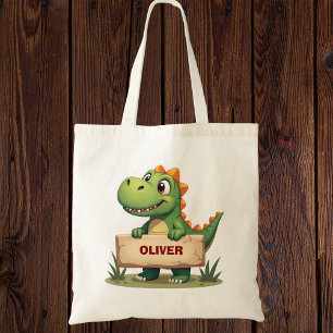 Bolsa Tote Dinossauro Fofo com Placa de Nome Personalizada