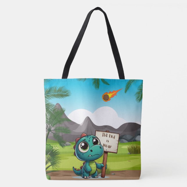 Bolsa Tote dinossauro fofo, engraçado (Frente)