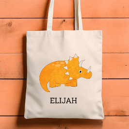 Bolsa Tote Dinossauro Laranja Fofo Personalizado para Criança