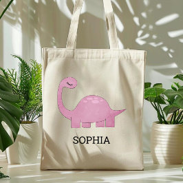Bolsa Tote Dinossauro Rosa Fofo Personalizado para Crianças