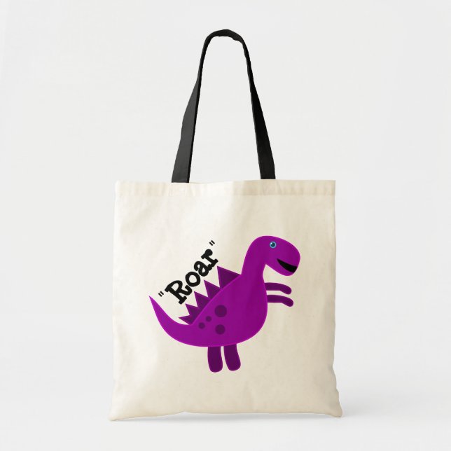 Bolsa Tote Dinossauro roxo feliz bonito (Frente)