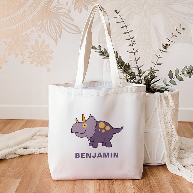 Bolsa Tote Dinossauro Roxo Fofo para Crianças (Criador carregado)