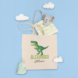 Bolsa Tote Dinossauro T-rex Aquarela com Nome de Crianças Per