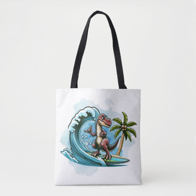 Bolsa Tote Dinossauro tropical surfante (Frente)