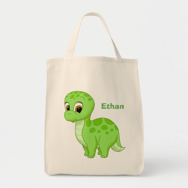 Bolsa Tote Dinossauro verde bonito do bebê (Frente)
