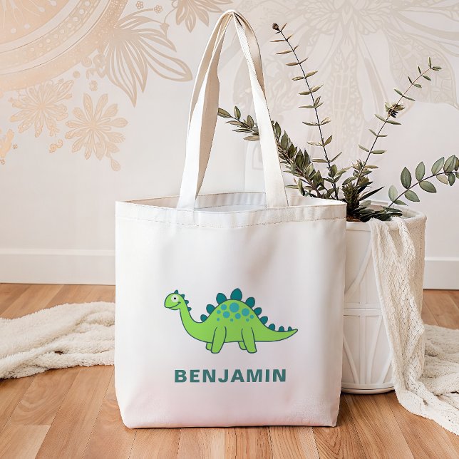 Bolsa Tote Dinossauro Verde Fofo para Crianças (Criador carregado)