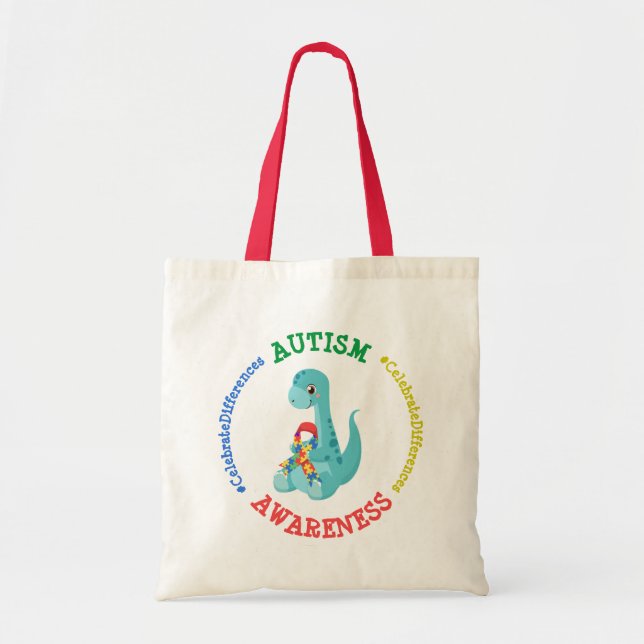 Bolsa Tote Dinossauros da Consciência Autismo (Frente)