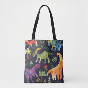 Bolsa Tote Dinossauros Florais: Design de Tecido de de Aquare