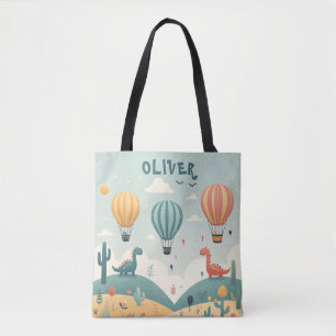 Bolsa Tote Dinossauros Fofos e Balões de Ar Quente