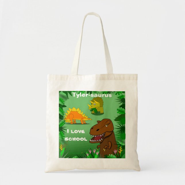 Bolsa Tote Dinossauros no saco de escola conhecido feito sob (Frente)