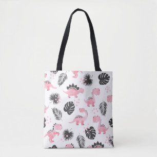 Bolsa Tote Dinossauros Rosa: Padrão Para Crianças Bonitas.