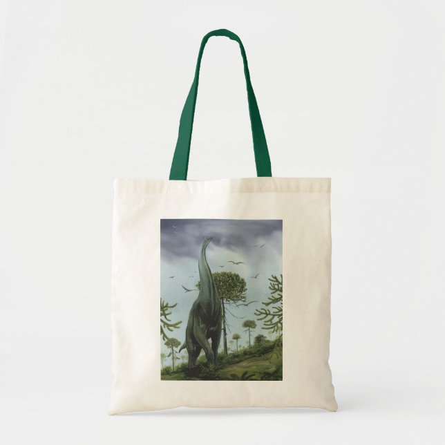 Bolsa Tote Dinossauros Vintage, Sauroposeidon com Pássaros Vo (Frente)