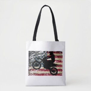 Bolsa Tote Dirt Bike USA Flag T-Shirt Motocross American Flag