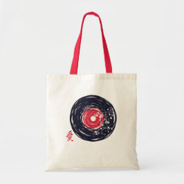 Bolsa Tote Disco de Vinil Retro Grunge Com Flores de Sakura