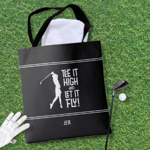 Bolsa Tote Dito engraçado de golfe Moderno Preto Branco