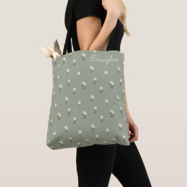 Bolsa Tote Ditsy Floral Boho Wildflower Sage Green Name