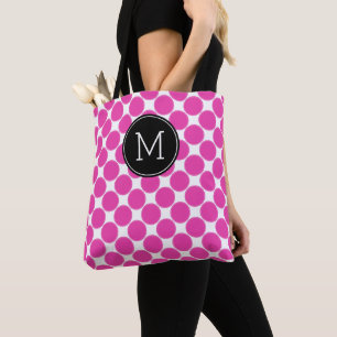 Bolsa Tote Diva Rosa e Pontos Brancos com Monograma Preto