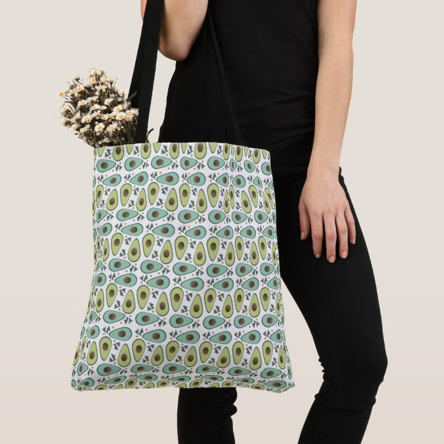 Bolsa Tote Diversão Avocado Half Greenery Pattern (Close Up)