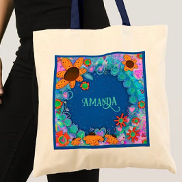 Bolsa Tote Diversão Azul Floral Inspirividade Personalizada T