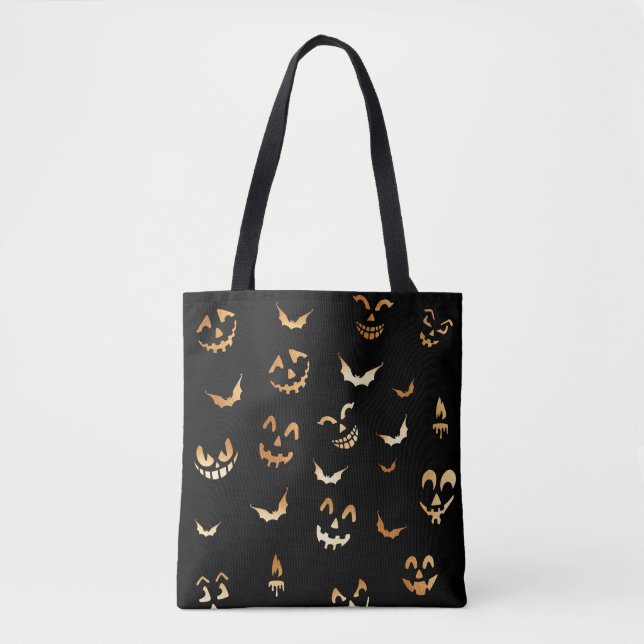 Bolsa Tote Diversão Caro Jack O Lanterna Pumpkin Rostos de Ha (Frente)