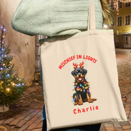 Bolsa Tote Diversão da Aquarela Rottweiler Luzes de Natal Cão