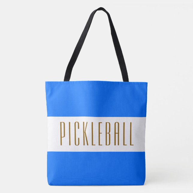 Bolsa Tote Diversão de PICKLEBALL Ampla faixa azul brilhante (Frente)
