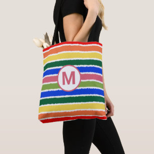 Bolsa Tote Diversão de Verão na Praia Listras de Arco-íris Mo