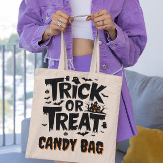 Bolsa Tote Diversão do Dia das Bruxas com sinais de truque ou