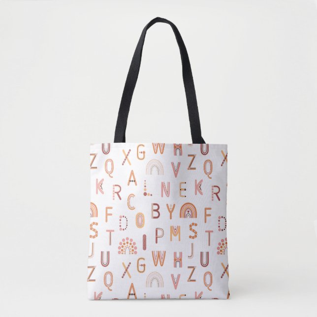 Bolsa Tote Diversão do Rainbow Alphabet Pattern (Frente)