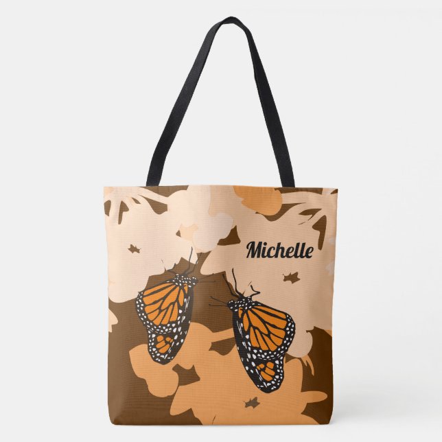 Bolsa Tote Diversão Do Seu Nome Par De Borboleta Laranja Mona (Frente)