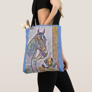 Bolsa Tote Diversão em vitral de cavalo e cachorro