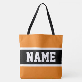 Bolsa Tote Diversão Esportiva Negra Laranja Listras Seu Texto