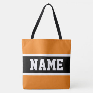 Bolsa Tote Diversão Esportiva Negra Laranja Listras Seu Texto