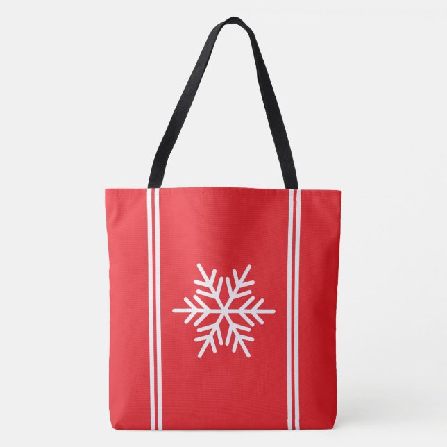Bolsa Tote Diversão Natal Vermelho Branco Listras Floco de Ne (Frente)