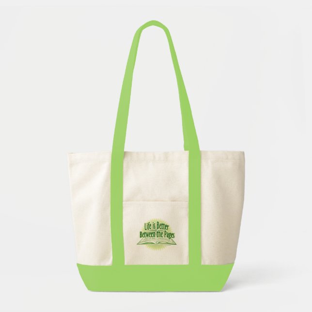 Bolsa Tote Diversão Verde entre o Leiema de Leitura de Página (Frente)