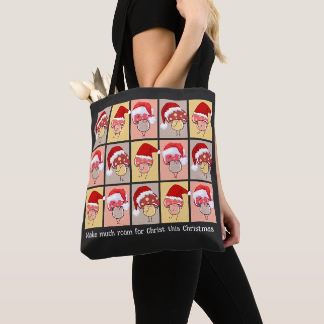 Bolsa Tote Divertido DÁ MUITO LUGAR PARA Cogumelos de Natal C (Close Up)