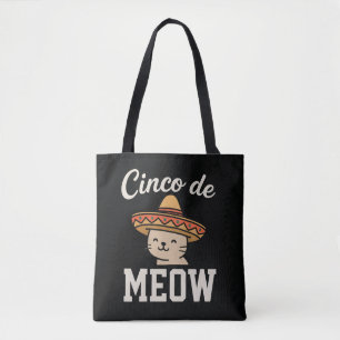 Bolsa Tote Divertido Design de Fiesta Cinco de Meow de Gato -