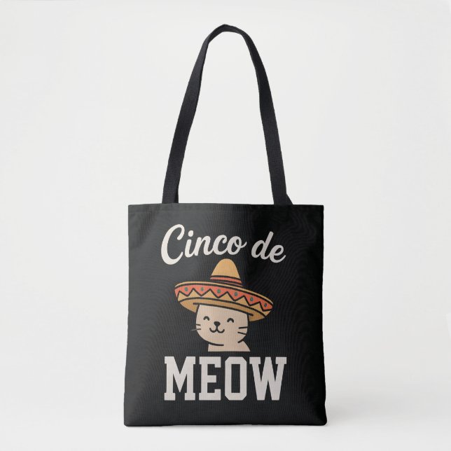 Bolsa Tote Divertido Design de Fiesta Cinco de Meow de Gato - (Frente)