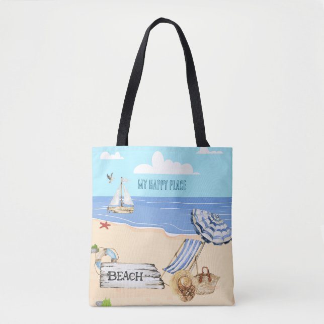 Bolsa Tote Divertido Na Cena de Aqua Aqua Azul Praia (Frente)