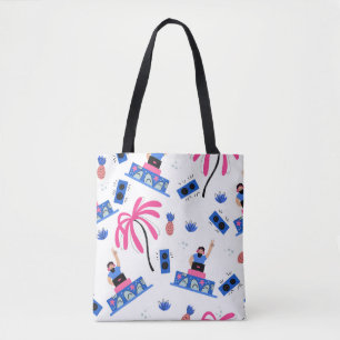 Bolsa Tote DJ alegre, padrão de praia tropical.