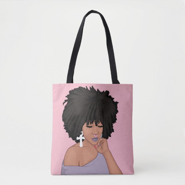 Bolsa Tote Do cabelo do Afro da torção diva natural para fora (Frente)