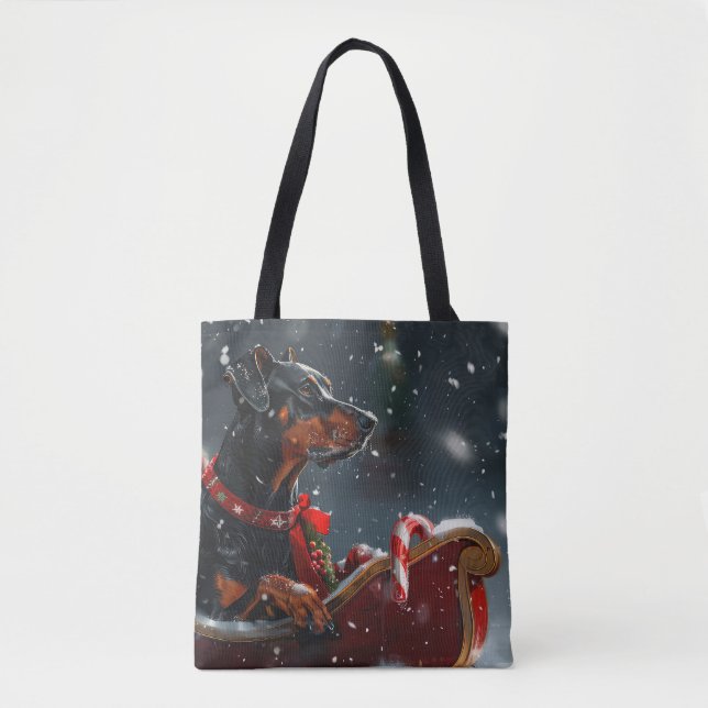 Bolsa Tote Doberman Dog Christmas Festivo (Frente)