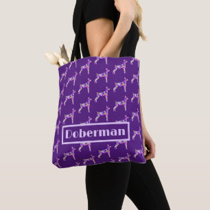 Bolsa Tote Doberman Pinscher Cachorro Púrpura Silhueta Pessoa