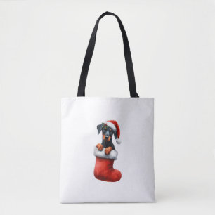 Bolsa Tote Doberman Pinscher No Natal Santa Hat Xmas