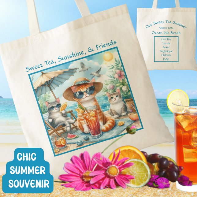 Bolsa Tote Doce Chá Sunshine Amigos Summer Beach Cats Trip (Criador carregado)
