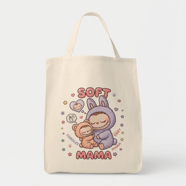 Bolsa Tote Doce Design de Mãe e Bebê Astronauta de Ficção Cie (Frente)
