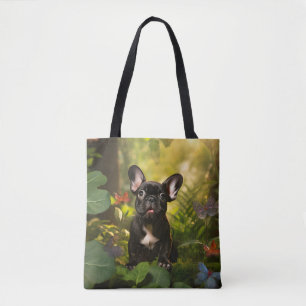 Bolsa Tote 🐶 💗 doce filhote francês numa selva
